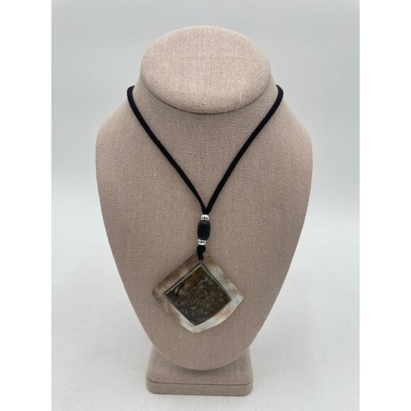 Mother-Of-Pearl Diamond Pendant Necklace Adjustable Black Suede Cord & Silver Be - Picture 1 of 5